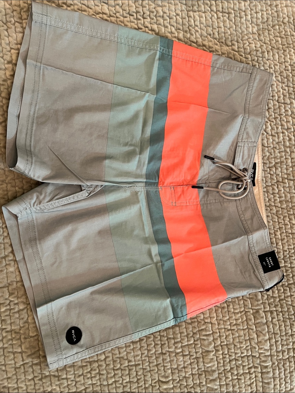 RVCA Men’s Gray Boardshorts with Coral Stripe